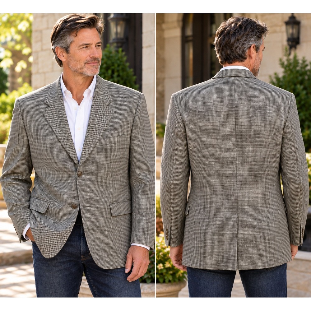 Vintage Lauren Ralph Lauren Men's 44L Houndstooth Blazer Sport Coat Made Canada